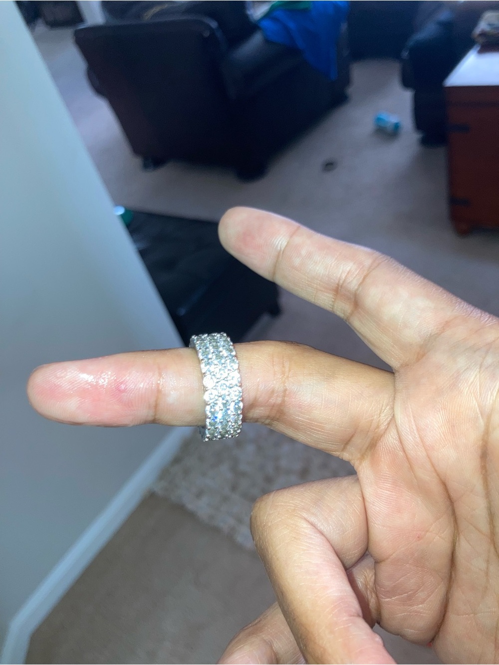 Men's or women’s Pave moissanite Silver-Tone Eternity Band
